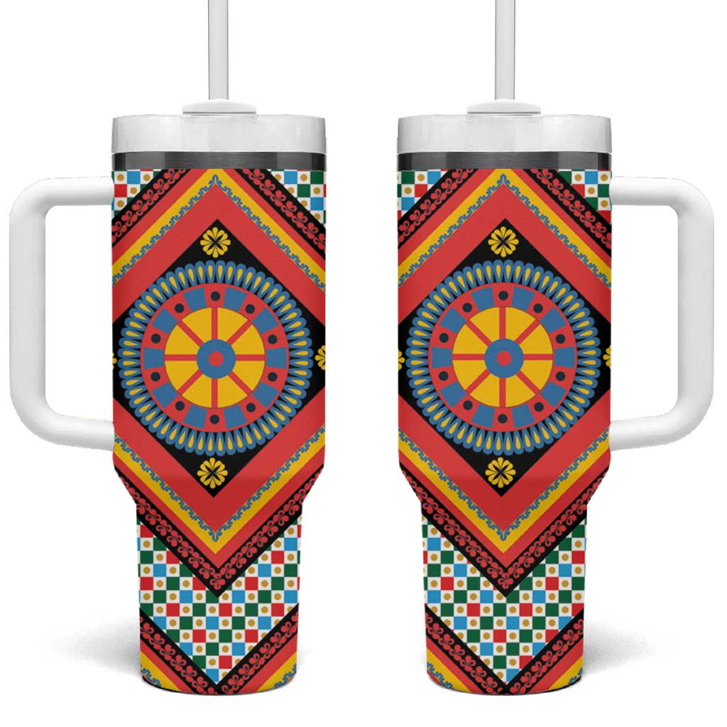 Sicily Italy Carretto Siciliano Tumbler With Handle Red Sicilian Cart Wheel Pattern