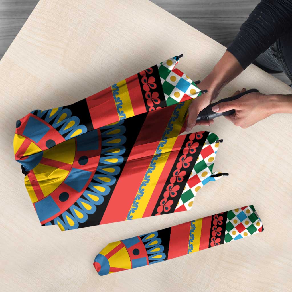 Sicily Italy Carretto Siciliano Umbrella Red Sicilian Cart Wheel Pattern