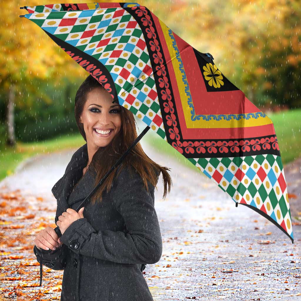 Sicily Italy Carretto Siciliano Umbrella Red Sicilian Cart Wheel Pattern
