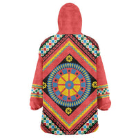Sicily Italy Carretto Siciliano Wearable Blanket Hoodie Red Sicilian Cart Wheel Pattern