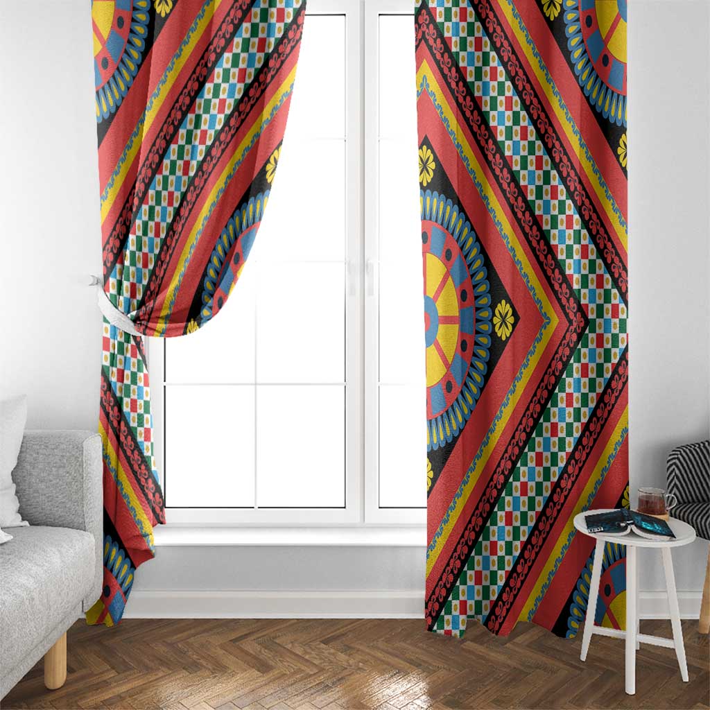 Sicily Italy Carretto Siciliano Window Curtain Red Sicilian Cart Wheel Pattern