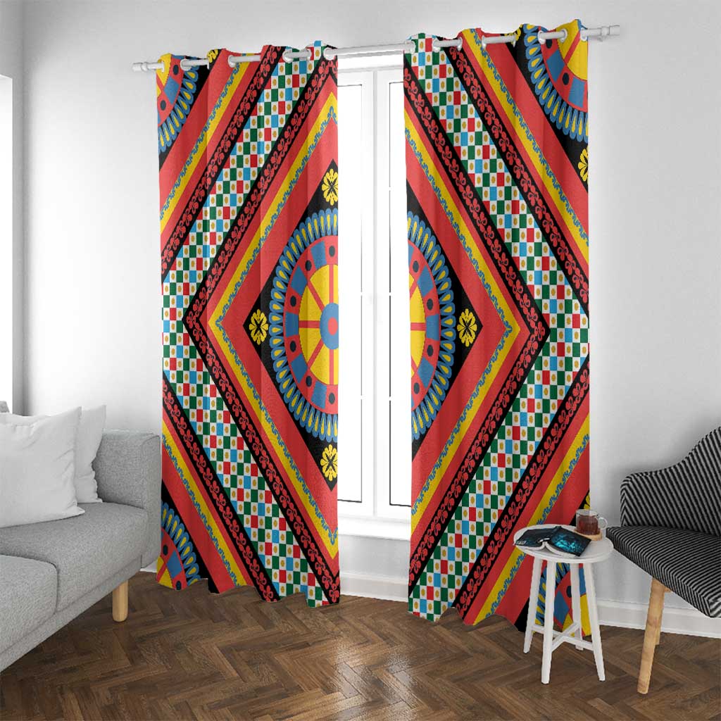 Sicily Italy Carretto Siciliano Window Curtain Red Sicilian Cart Wheel Pattern