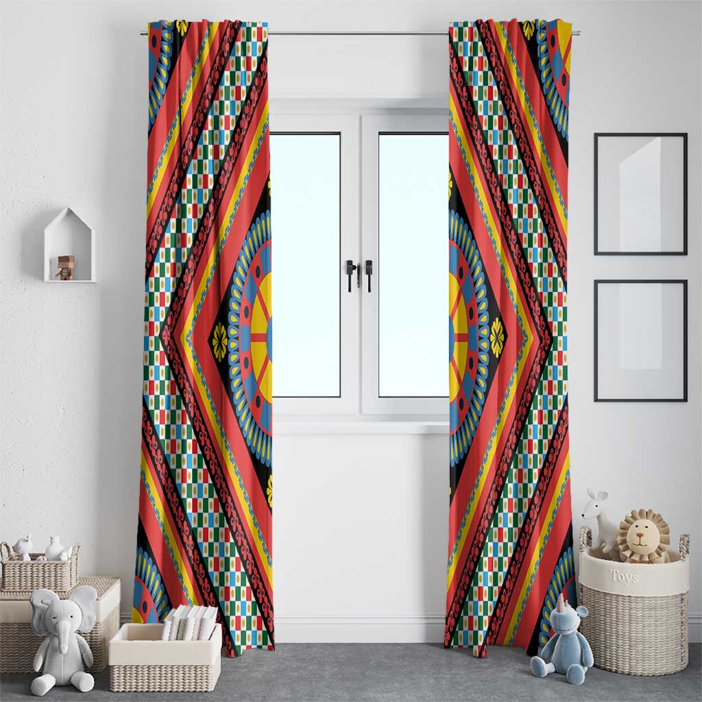 Sicily Italy Carretto Siciliano Window Curtain Red Sicilian Cart Wheel Pattern
