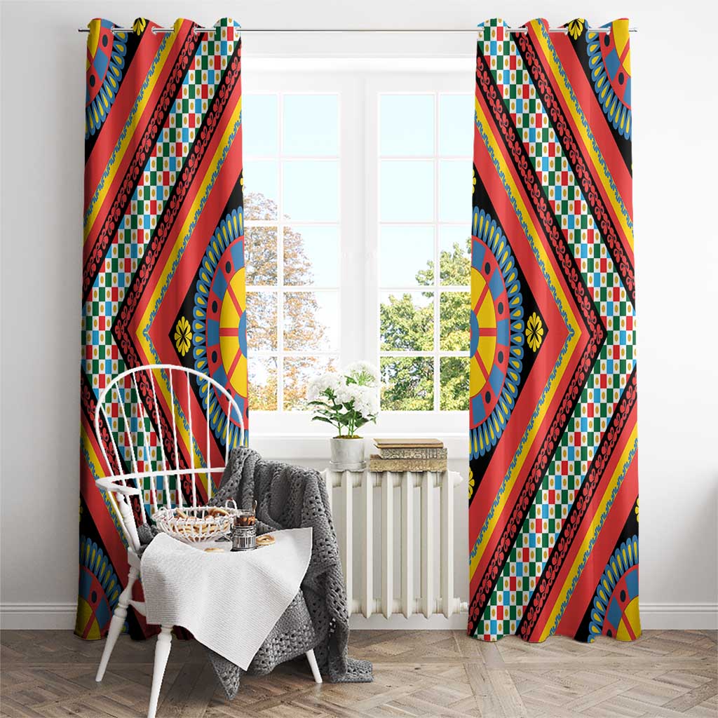 Sicily Italy Carretto Siciliano Window Curtain Red Sicilian Cart Wheel Pattern