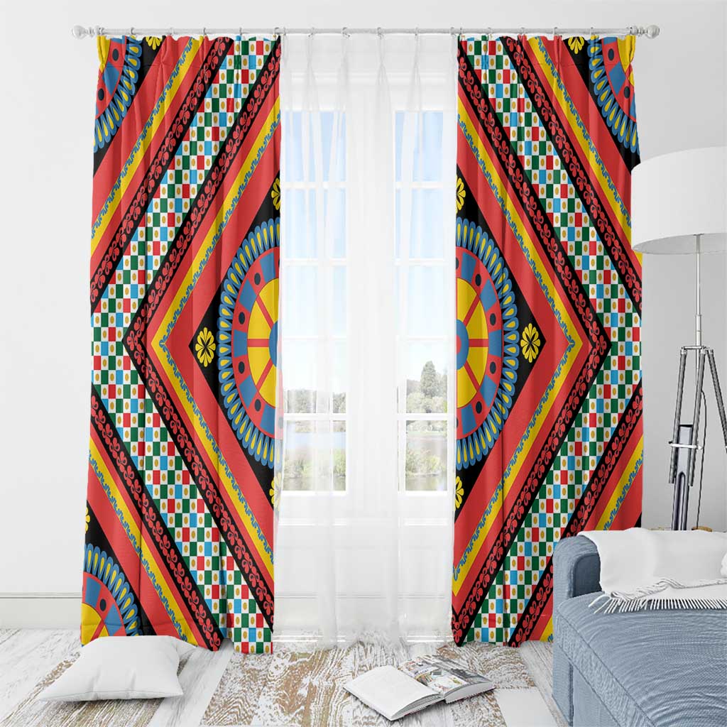Sicily Italy Carretto Siciliano Window Curtain Red Sicilian Cart Wheel Pattern