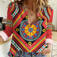 Sicily Italy Carretto Siciliano Women Casual Shirt Red Sicilian Cart Wheel Pattern