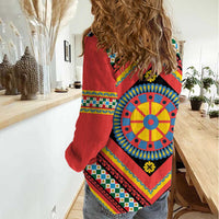 Sicily Italy Carretto Siciliano Women Casual Shirt Red Sicilian Cart Wheel Pattern