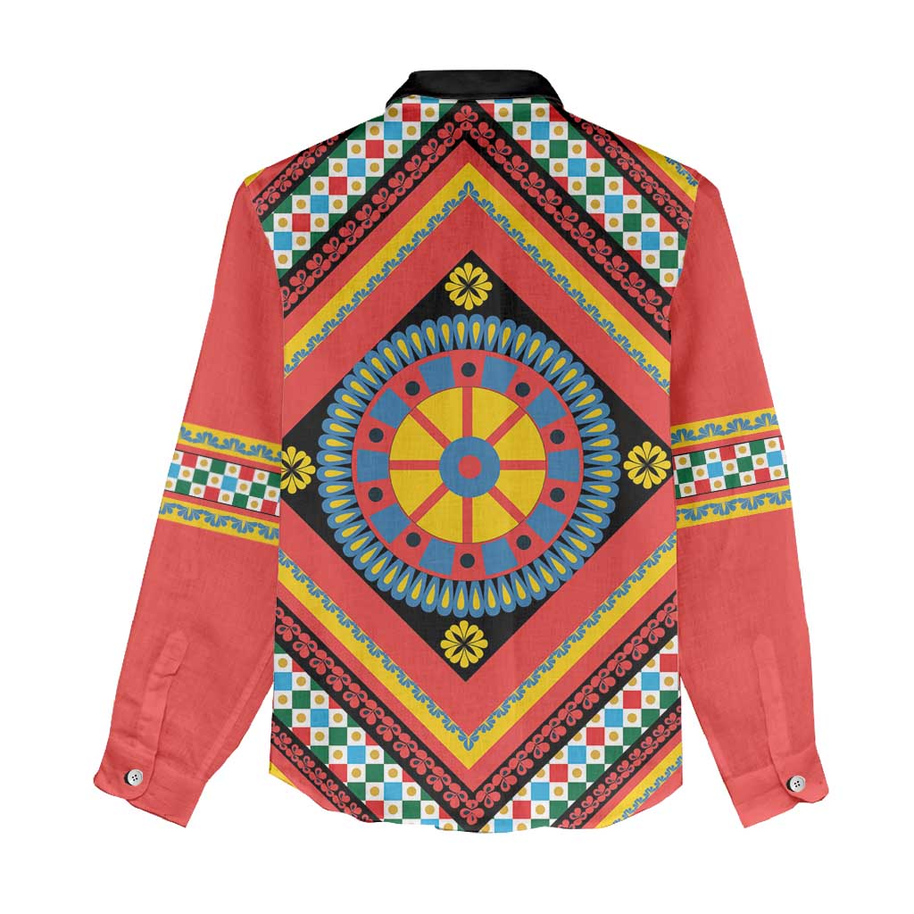 Sicily Italy Carretto Siciliano Women Casual Shirt Red Sicilian Cart Wheel Pattern