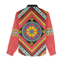 Sicily Italy Carretto Siciliano Women Casual Shirt Red Sicilian Cart Wheel Pattern