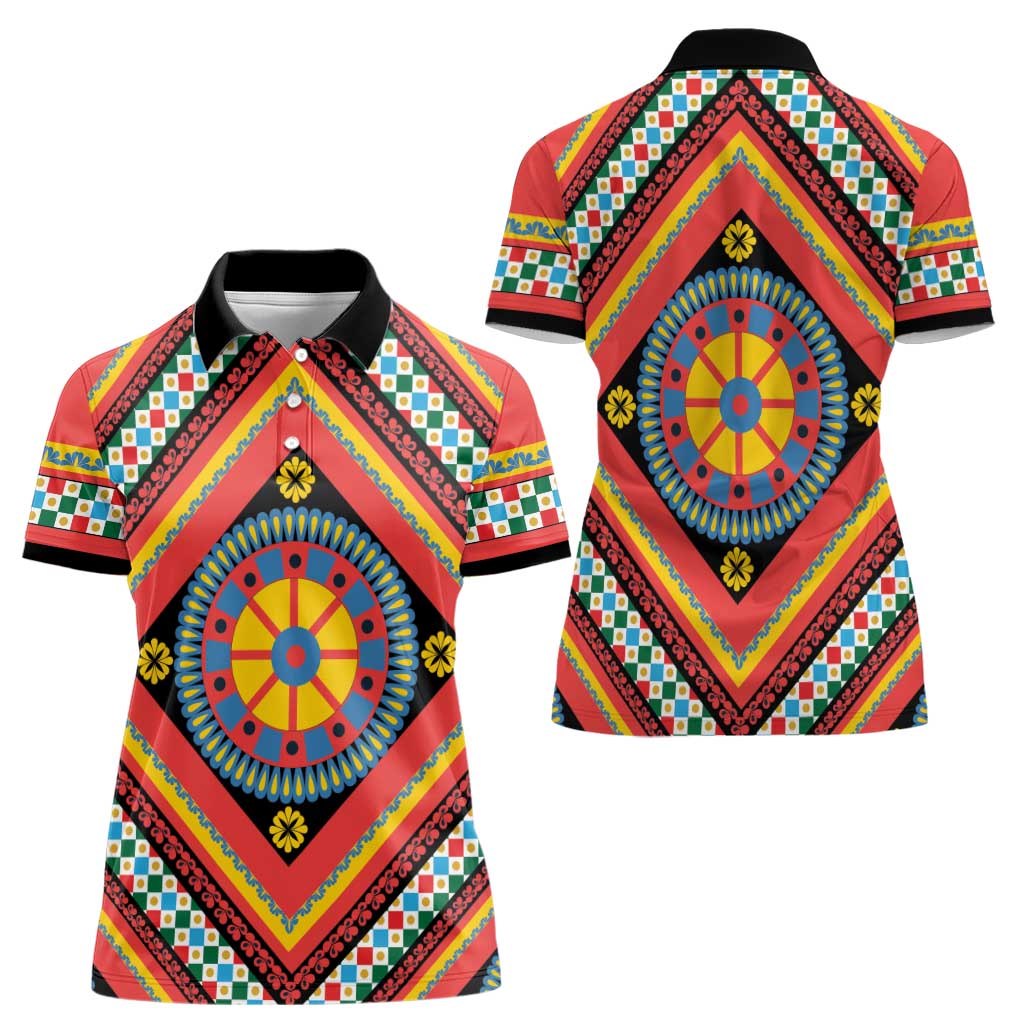 Sicily Italy Carretto Siciliano Women Polo Shirt Red Sicilian Cart Wheel Pattern