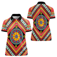Sicily Italy Carretto Siciliano Women Polo Shirt Red Sicilian Cart Wheel Pattern