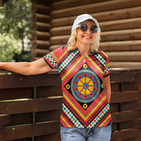 Sicily Italy Carretto Siciliano Women Polo Shirt Red Sicilian Cart Wheel Pattern