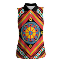 Sicily Italy Carretto Siciliano Women Sleeveless Polo Shirt Red Sicilian Cart Wheel Pattern