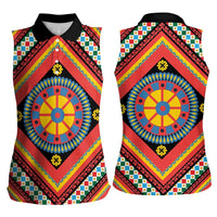 Sicily Italy Carretto Siciliano Women Sleeveless Polo Shirt Red Sicilian Cart Wheel Pattern