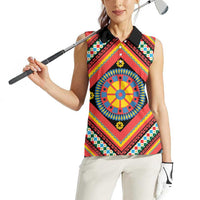 Sicily Italy Carretto Siciliano Women Sleeveless Polo Shirt Red Sicilian Cart Wheel Pattern