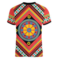 Sicily Italy Carretto Siciliano Women V-Neck T-Shirt Red Sicilian Cart Wheel Pattern