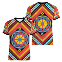 Sicily Italy Carretto Siciliano Women V-Neck T-Shirt Red Sicilian Cart Wheel Pattern