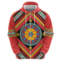 Sicily Italy Carretto Siciliano Zip Hoodie Red Sicilian Cart Wheel Pattern