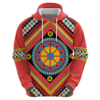 Sicily Italy Carretto Siciliano Zip Hoodie Red Sicilian Cart Wheel Pattern