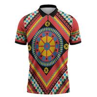 Sicily Italy Carretto Siciliano Zipper Polo Shirt Red Sicilian Cart Wheel Pattern