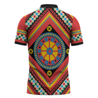 Sicily Italy Carretto Siciliano Zipper Polo Shirt Red Sicilian Cart Wheel Pattern