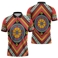 Sicily Italy Carretto Siciliano Zipper Polo Shirt Red Sicilian Cart Wheel Pattern