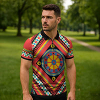 Sicily Italy Carretto Siciliano Zipper Polo Shirt Red Sicilian Cart Wheel Pattern