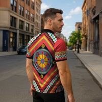 Sicily Italy Carretto Siciliano Zipper Polo Shirt Red Sicilian Cart Wheel Pattern