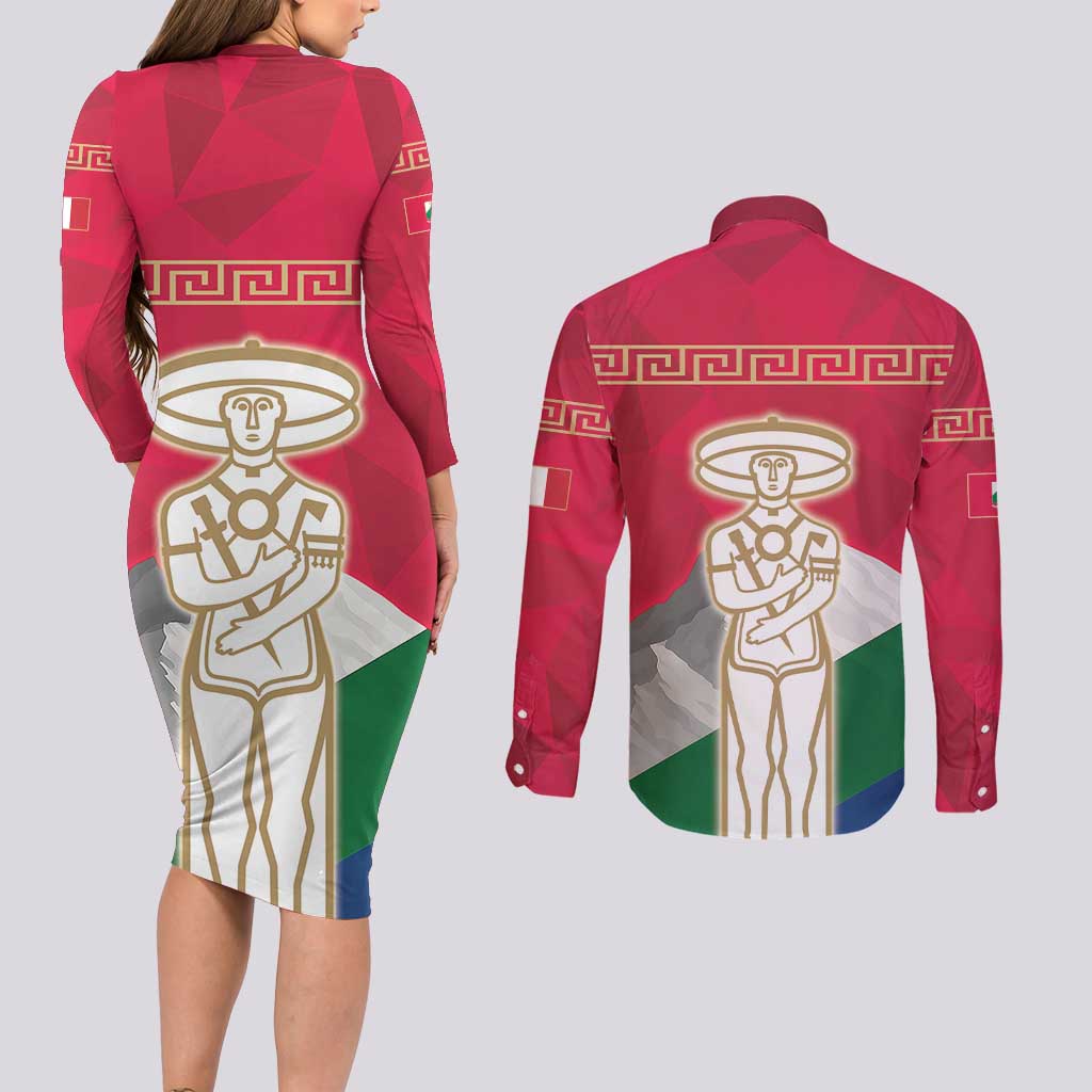 Italy Abruzzo Couples Matching Long Sleeve Bodycon Dress and Long Sleeve Button Shirt Emblem With Flag Style LT19