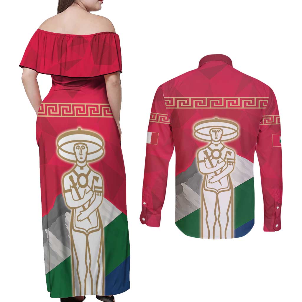 Italy Abruzzo Couples Matching Off Shoulder Maxi Dress and Long Sleeve Button Shirt Emblem With Flag Style LT19
