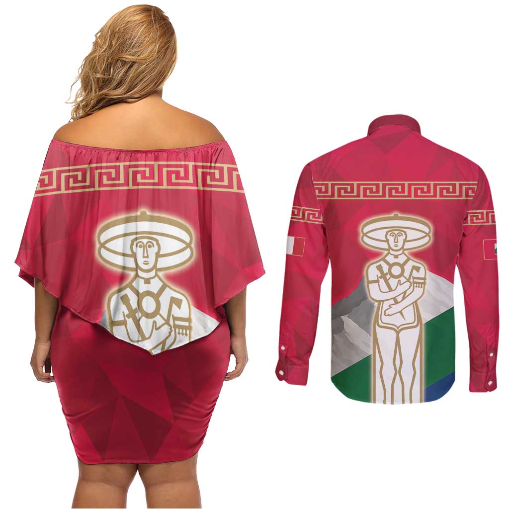 Italy Abruzzo Couples Matching Off Shoulder Short Dress and Long Sleeve Button Shirt Emblem With Flag Style LT19