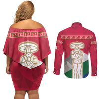Italy Abruzzo Couples Matching Off Shoulder Short Dress and Long Sleeve Button Shirt Emblem With Flag Style LT19
