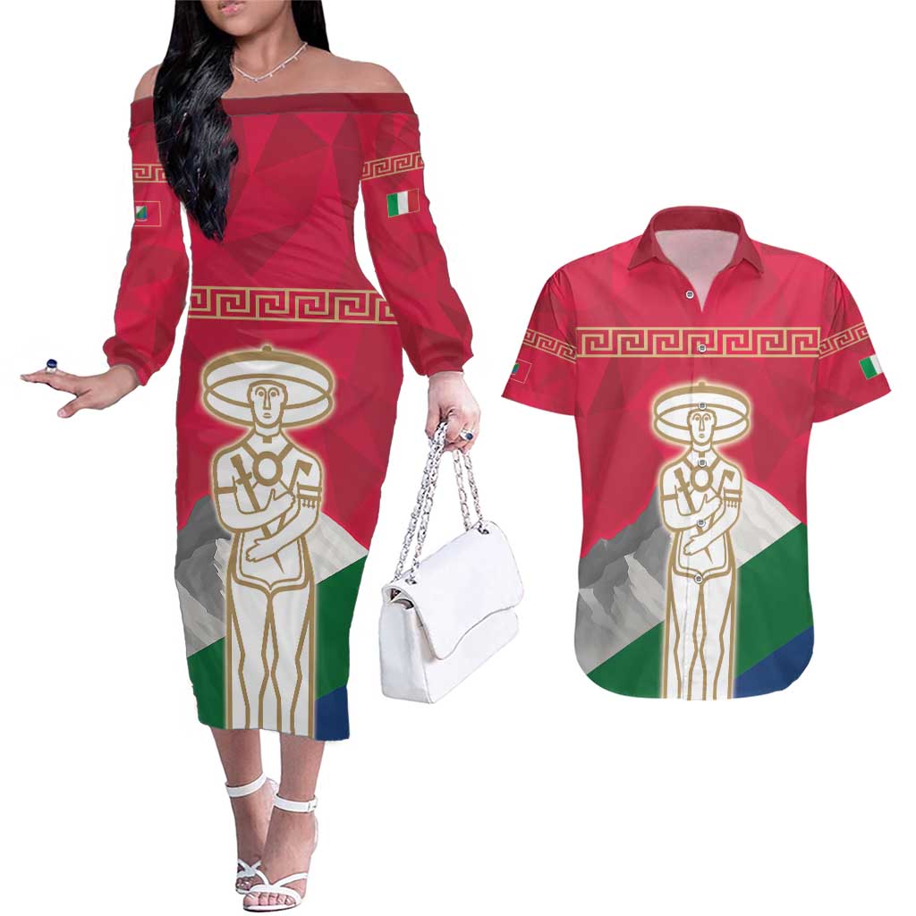 Italy Abruzzo Couples Matching Off The Shoulder Long Sleeve Dress and Hawaiian Shirt Emblem With Flag Style LT19