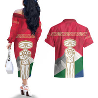 Italy Abruzzo Couples Matching Off The Shoulder Long Sleeve Dress and Hawaiian Shirt Emblem With Flag Style LT19