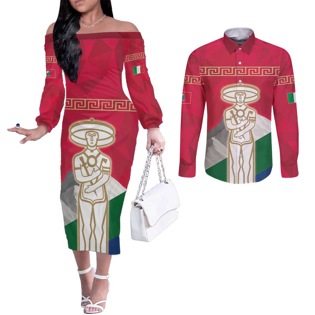 Italy Abruzzo Couples Matching Off The Shoulder Long Sleeve Dress and Long Sleeve Button Shirt Emblem With Flag Style LT19