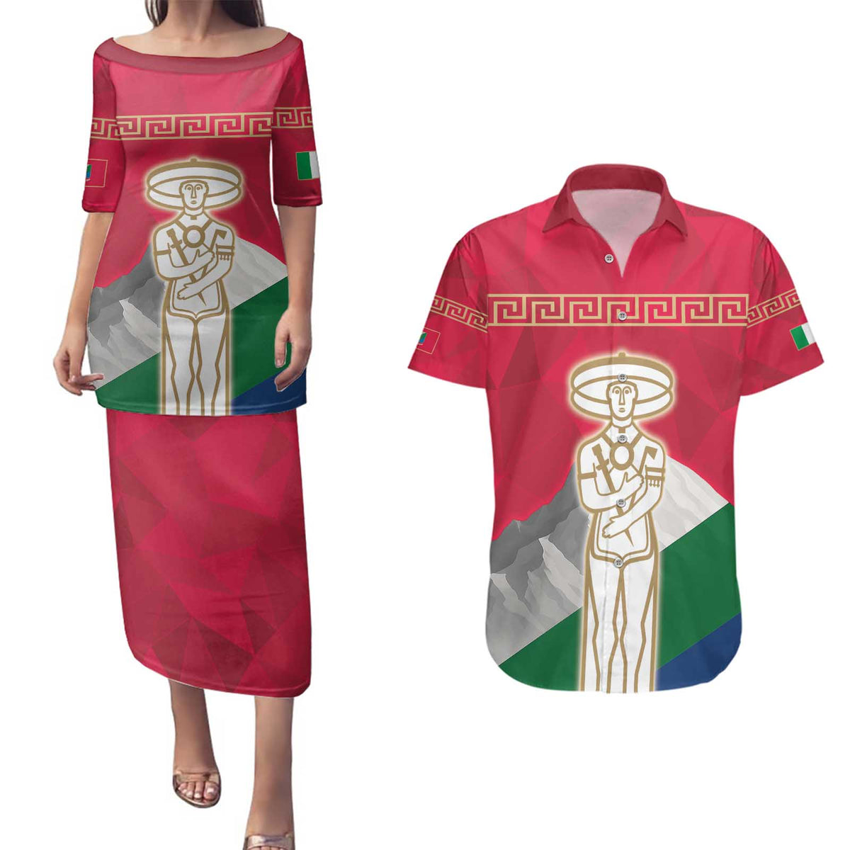 Italy Abruzzo Couples Matching Puletasi and Hawaiian Shirt Emblem With Flag Style LT19