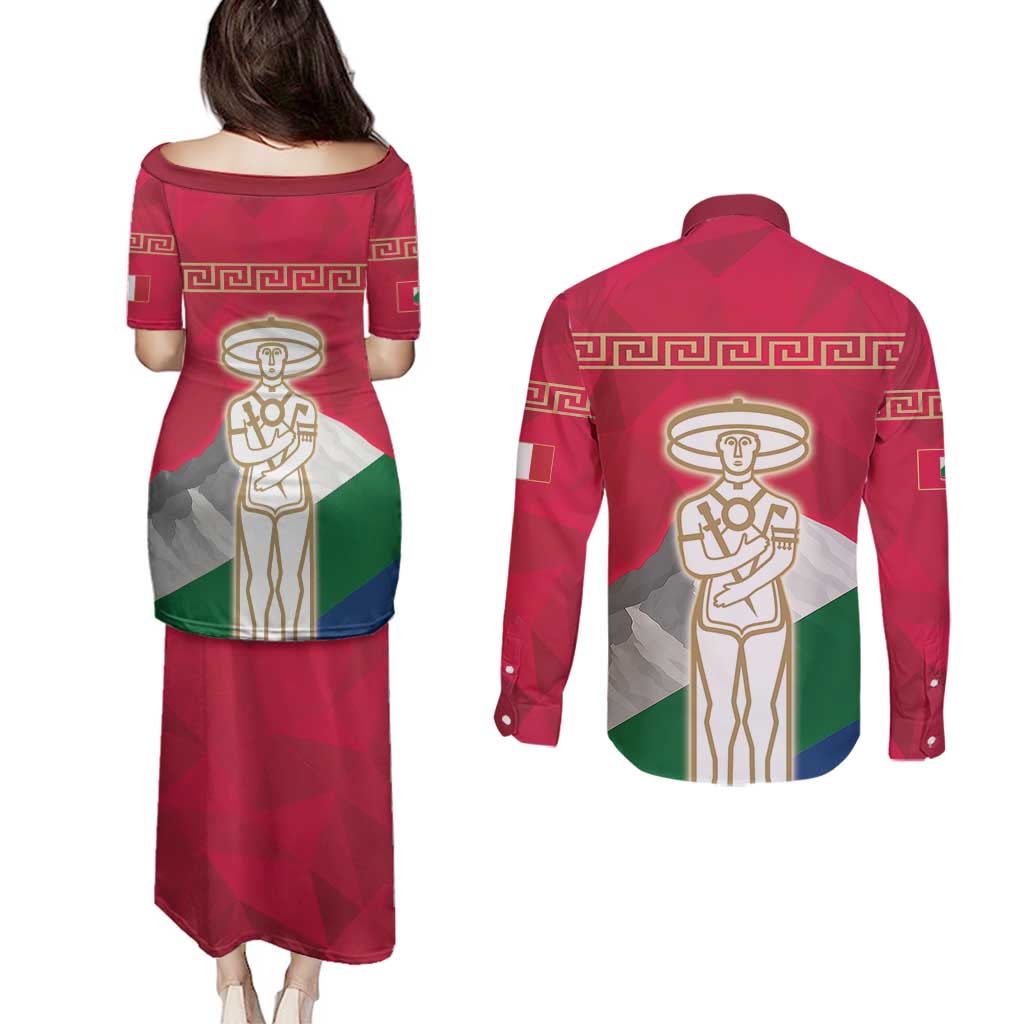 Italy Abruzzo Couples Matching Puletasi and Long Sleeve Button Shirt Emblem With Flag Style LT19