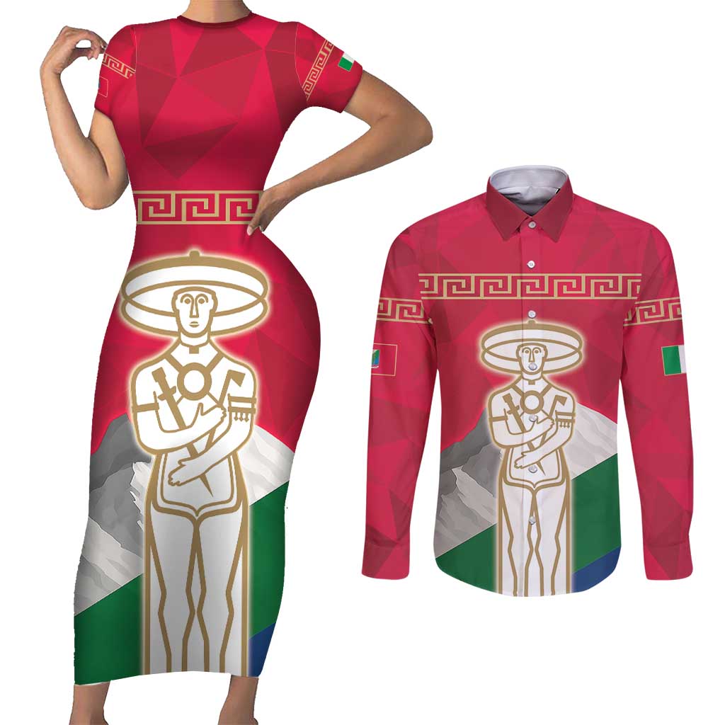 Italy Abruzzo Couples Matching Short Sleeve Bodycon Dress and Long Sleeve Button Shirt Emblem With Flag Style LT19