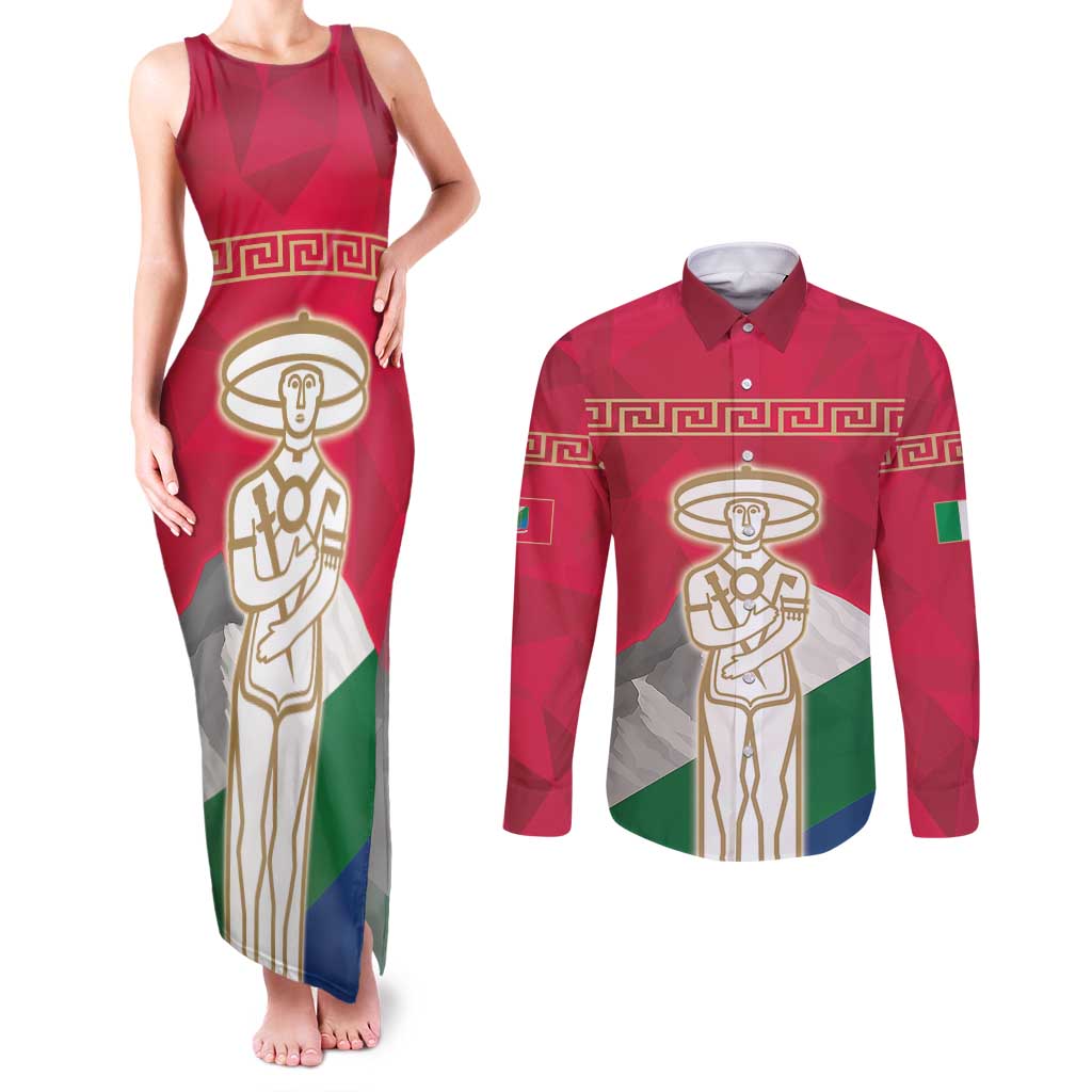 Italy Abruzzo Couples Matching Tank Maxi Dress and Long Sleeve Button Shirt Emblem With Flag Style LT19