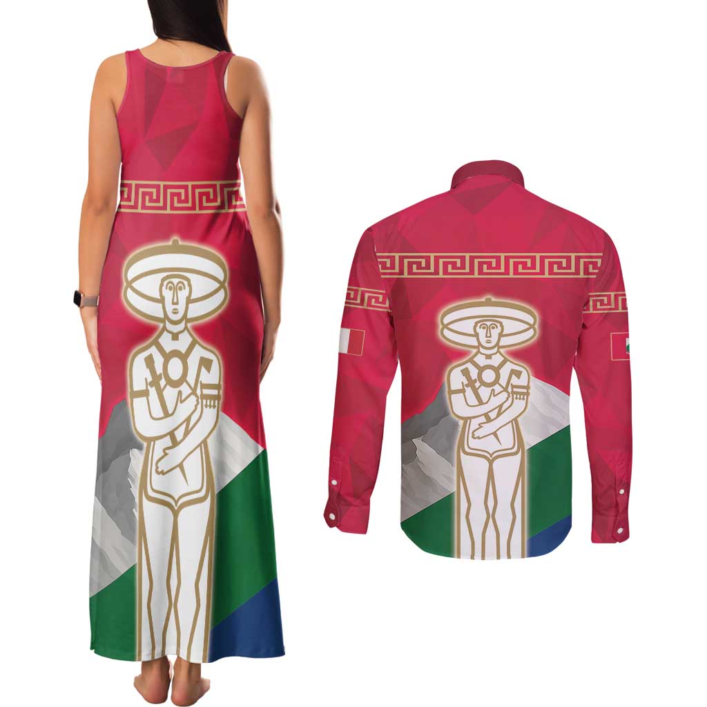 Italy Abruzzo Couples Matching Tank Maxi Dress and Long Sleeve Button Shirt Emblem With Flag Style LT19