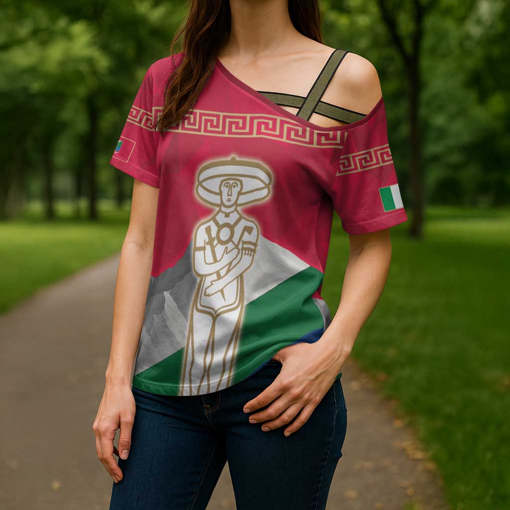 Italy Abruzzo Cross Shoulder Shirt Emblem With Flag Style - Wonder Print Shop