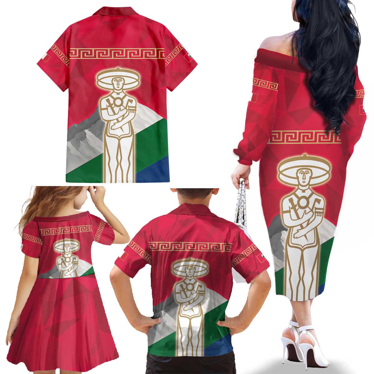 Italy Abruzzo Family Matching Off The Shoulder Long Sleeve Dress and Hawaiian Shirt Emblem With Flag Style LT19