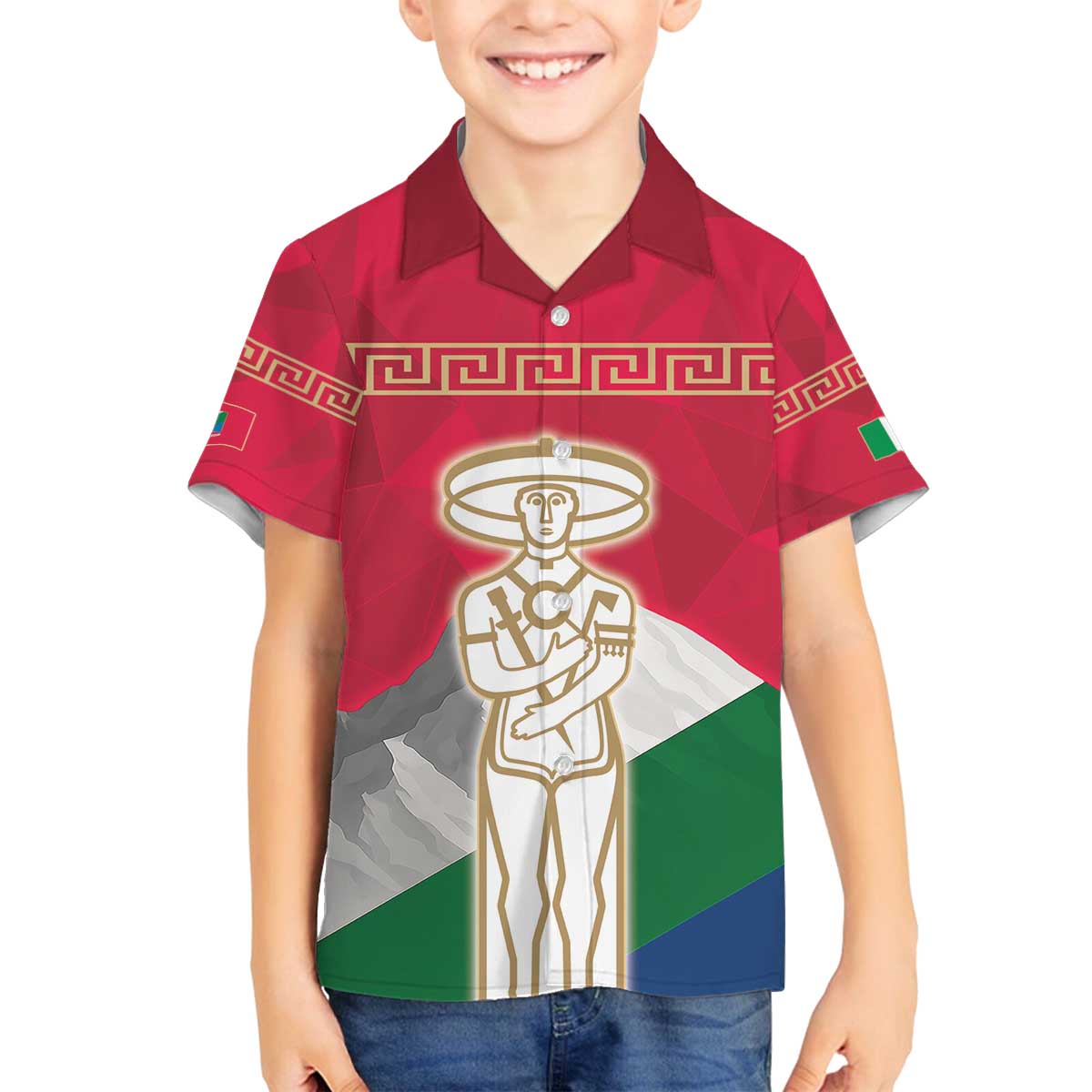 Italy Abruzzo Family Matching Off The Shoulder Long Sleeve Dress and Hawaiian Shirt Emblem With Flag Style LT19