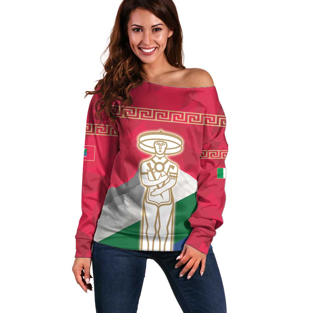 Italy Abruzzo Off Shoulder Sweater Emblem With Flag Style LT19