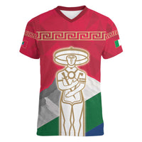 Italy Abruzzo Women V-Neck T-Shirt Emblem With Flag Style LT19