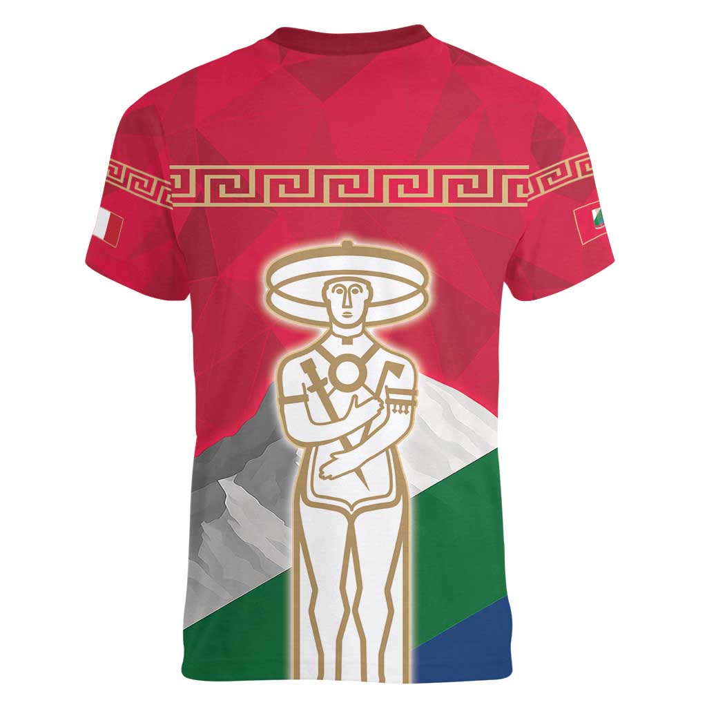 Italy Abruzzo Women V-Neck T-Shirt Emblem With Flag Style LT19