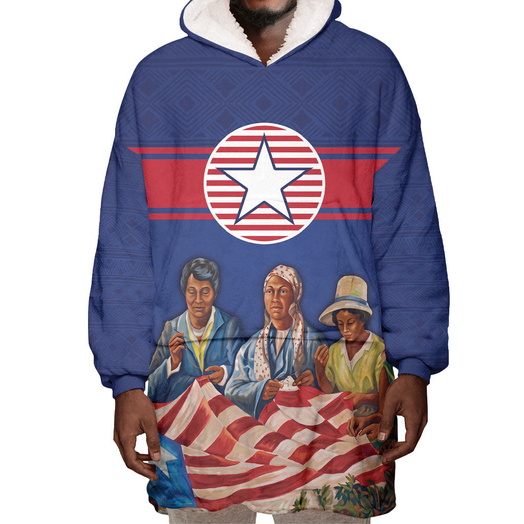 Liberia Flag Day Wearable Blanket Hoodie Lone Star Heritage Pride