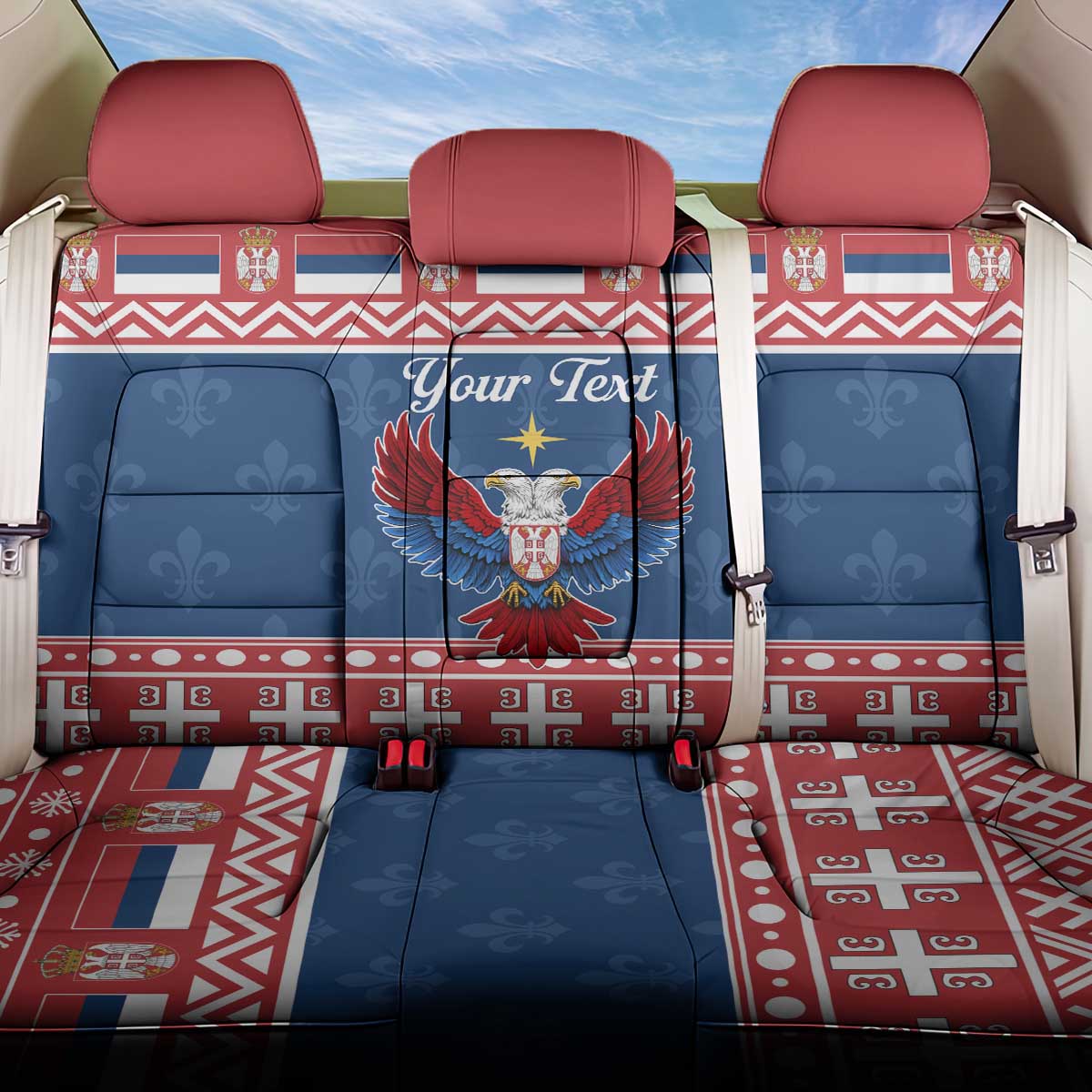 Personalized Serbia Christmas Eagle Back Car Seat Cover Srecan Bozic Tee - Wonder Print Shop