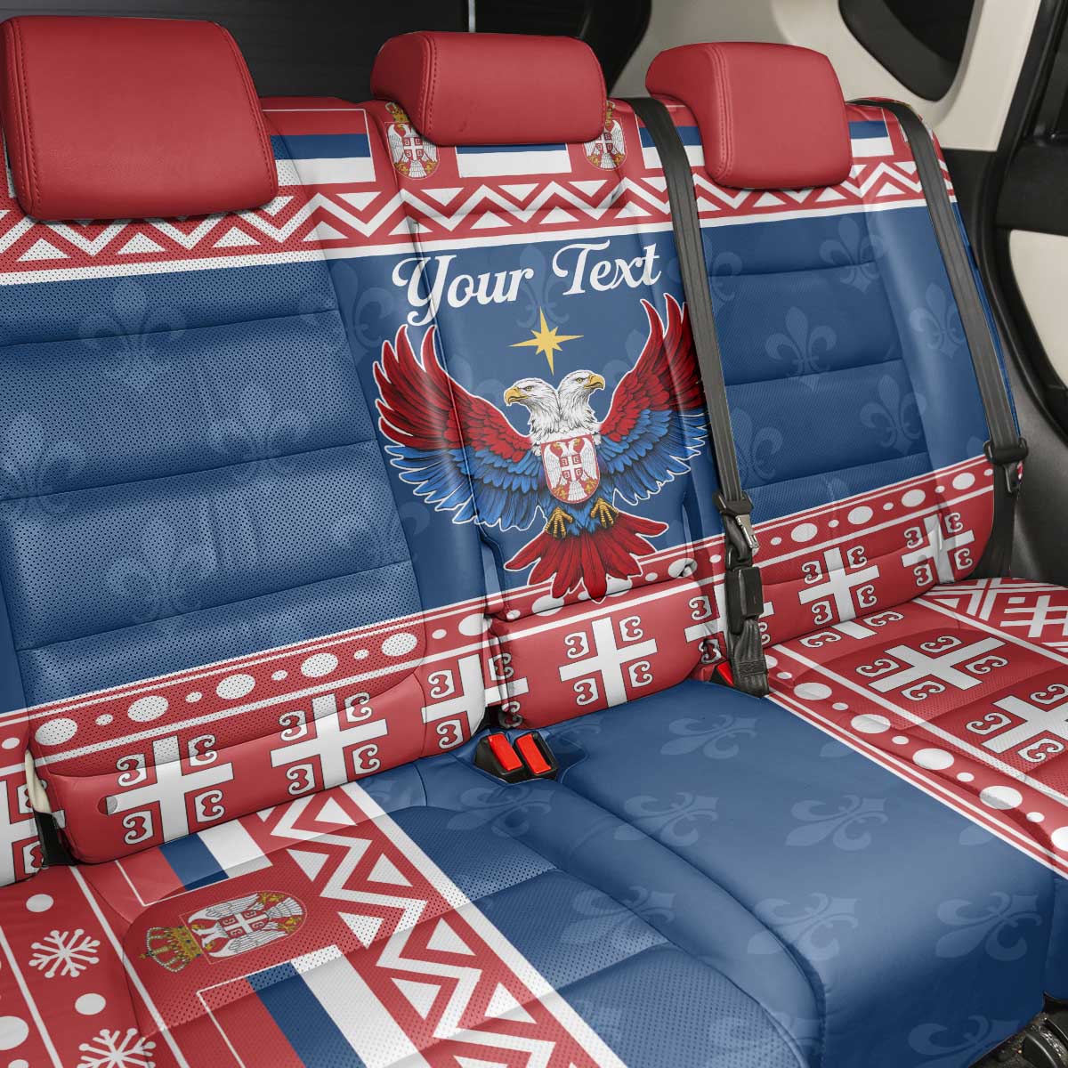 Personalized Serbia Christmas Eagle Back Car Seat Cover Srecan Bozic Tee - Wonder Print Shop