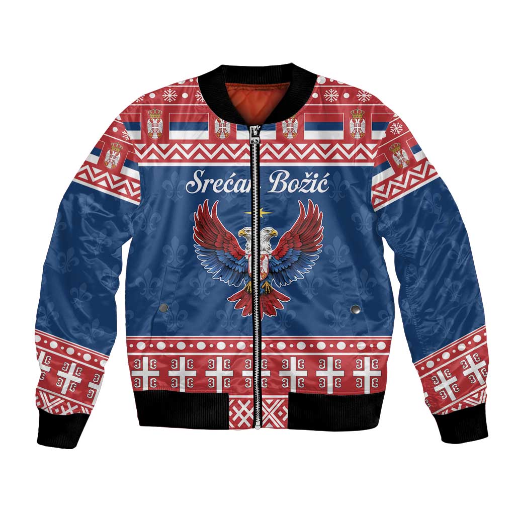 Personalized Serbia Christmas Eagle Bomber Jacket Srecan Bozic Tee - Wonder Print Shop